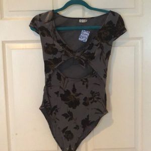 Free People floral print body suit with cut out
